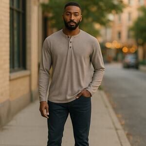 VINEYARD VINES Gray Pinstripe Edgartown Polo Collarless Henley Shirt ~ Men's XL